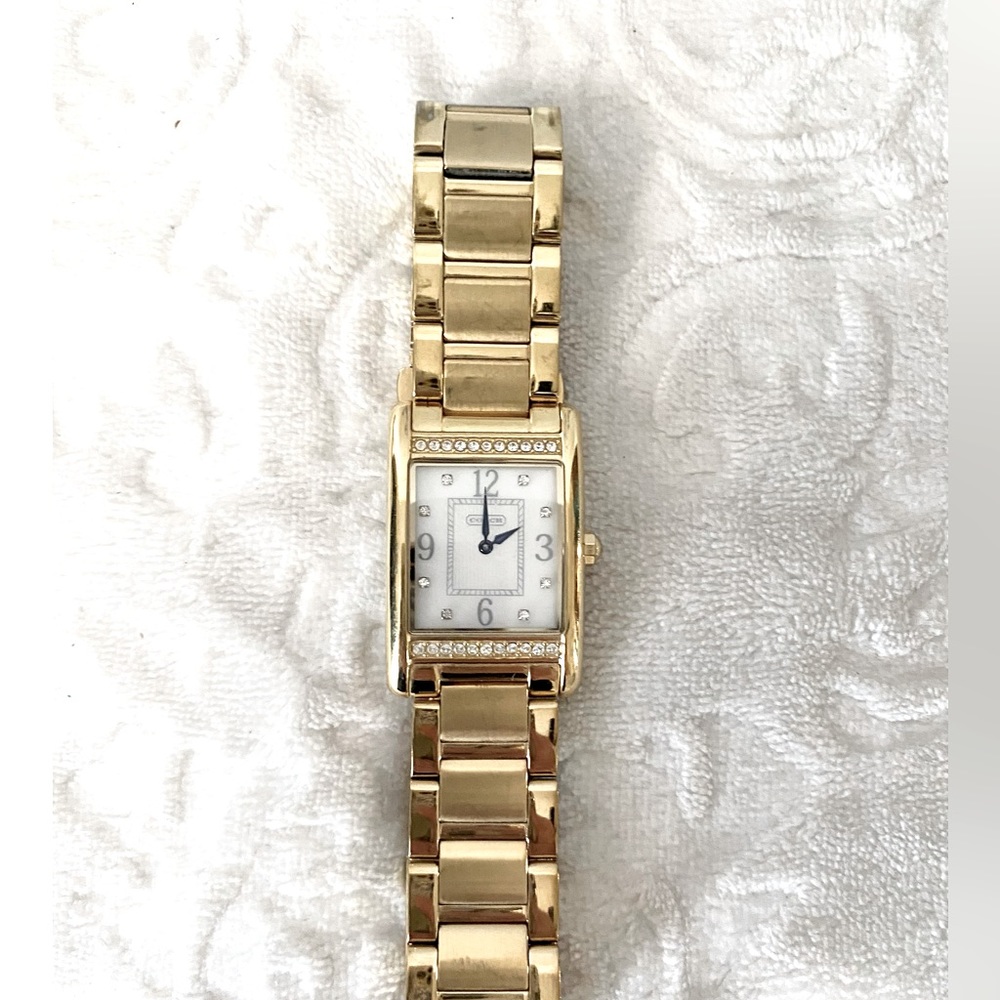 Coach EUC Lexington White Dial Ladies SS Gold Tone Watch w/Crystals & MoP Inlay - Picture 5 of 10